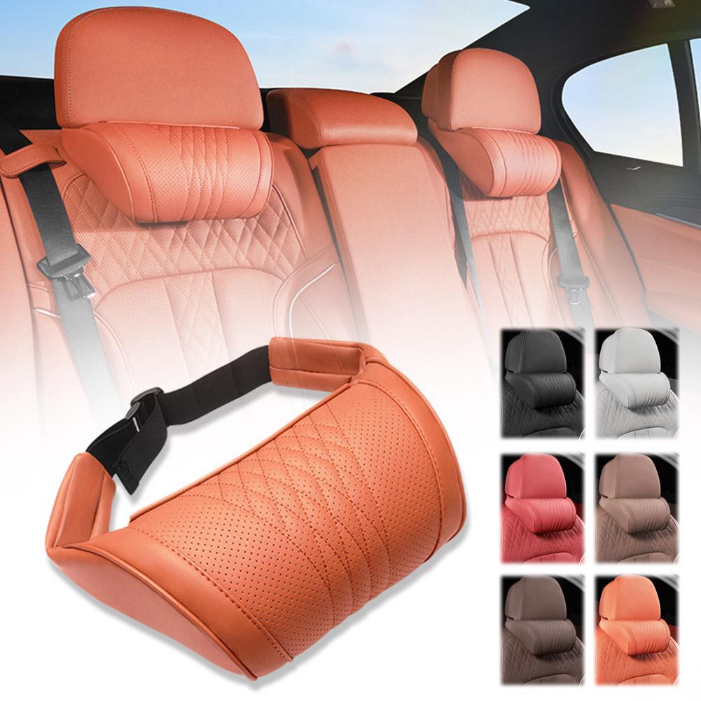 Memory Foam Car Neck Pillow Lumbar Support - Luxury Leather Car Headrest Pillow Memory