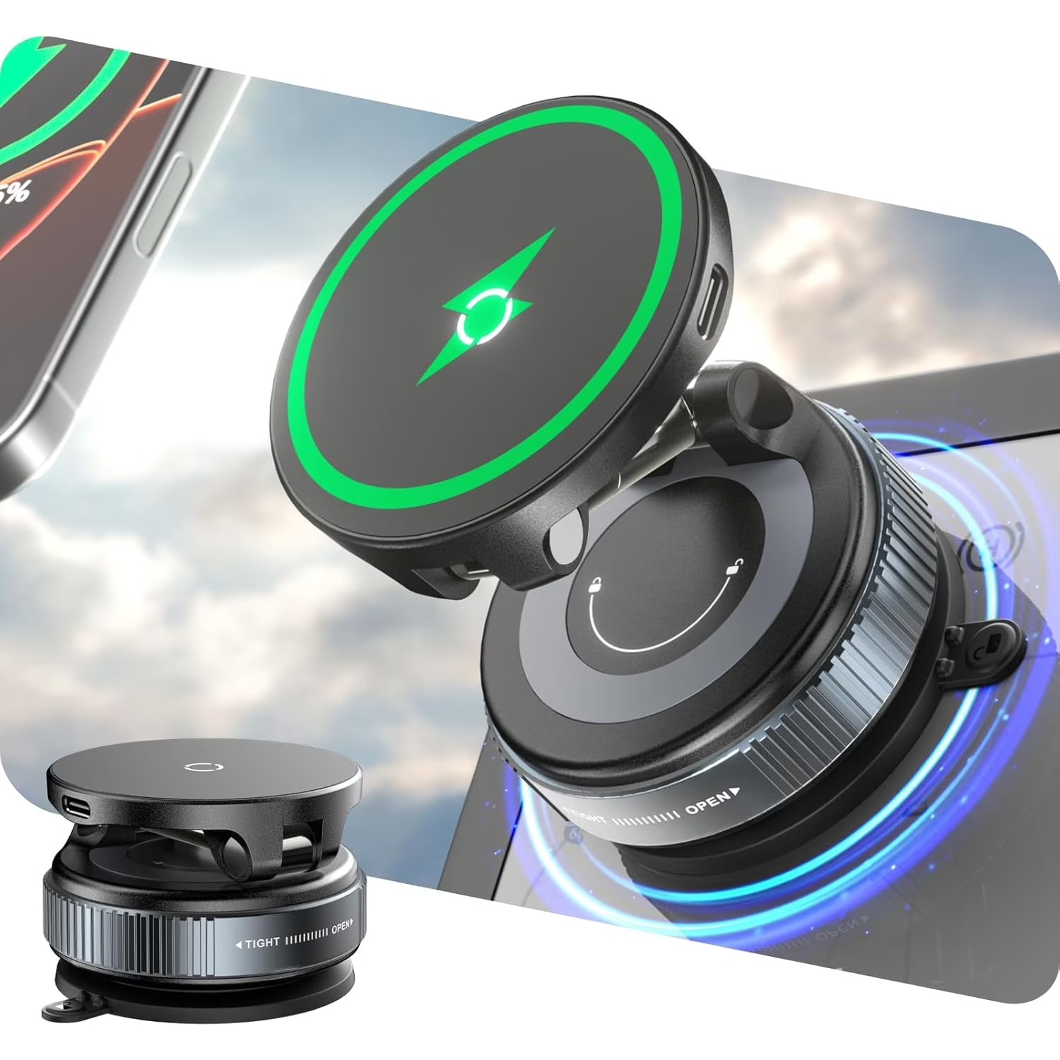Wireless Car Charger Mount Fast Charging - 15W Wireless Fast Charger Car Phone