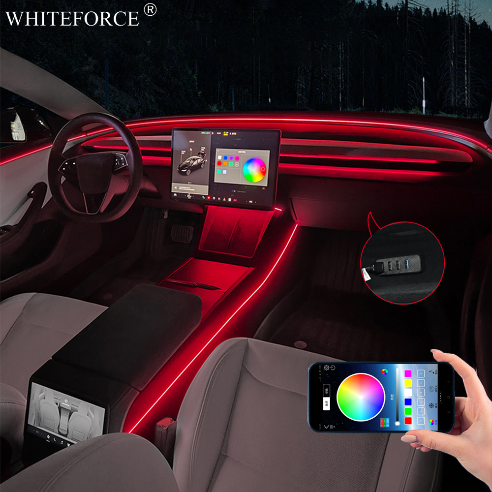 For Tesla Model Y Juniper LED  - Led Ambient Interior Car Lights App Control 评论和价格