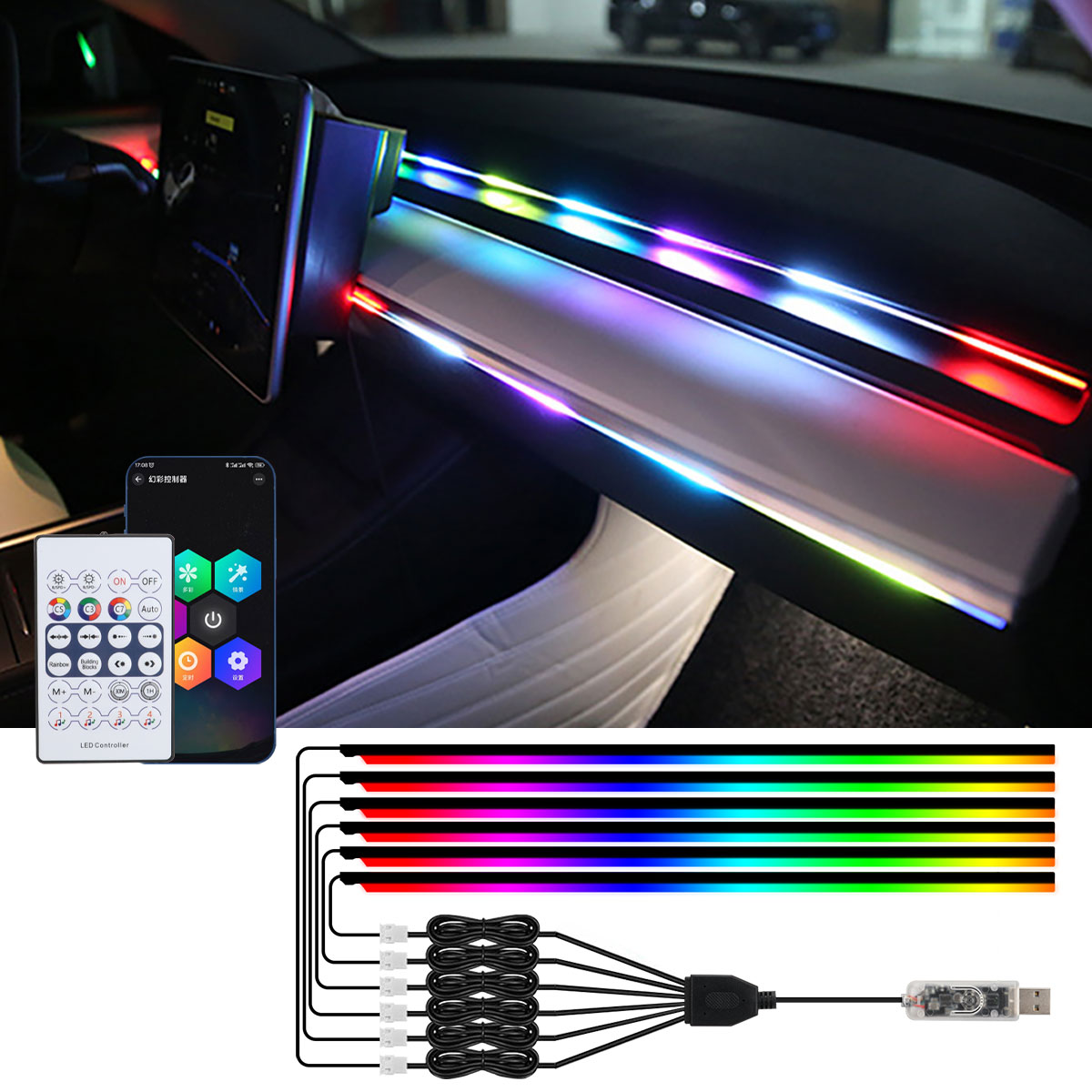 6/10 in 1 Car Led Ambient Ligh - Led Ambient Interior Car Lights App Control 评论和价格