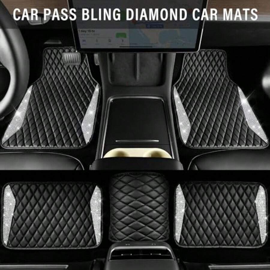 Leather Car Mats Shining Diamo - Car Floor Mats Universal Waterproof Leather 评论和价格