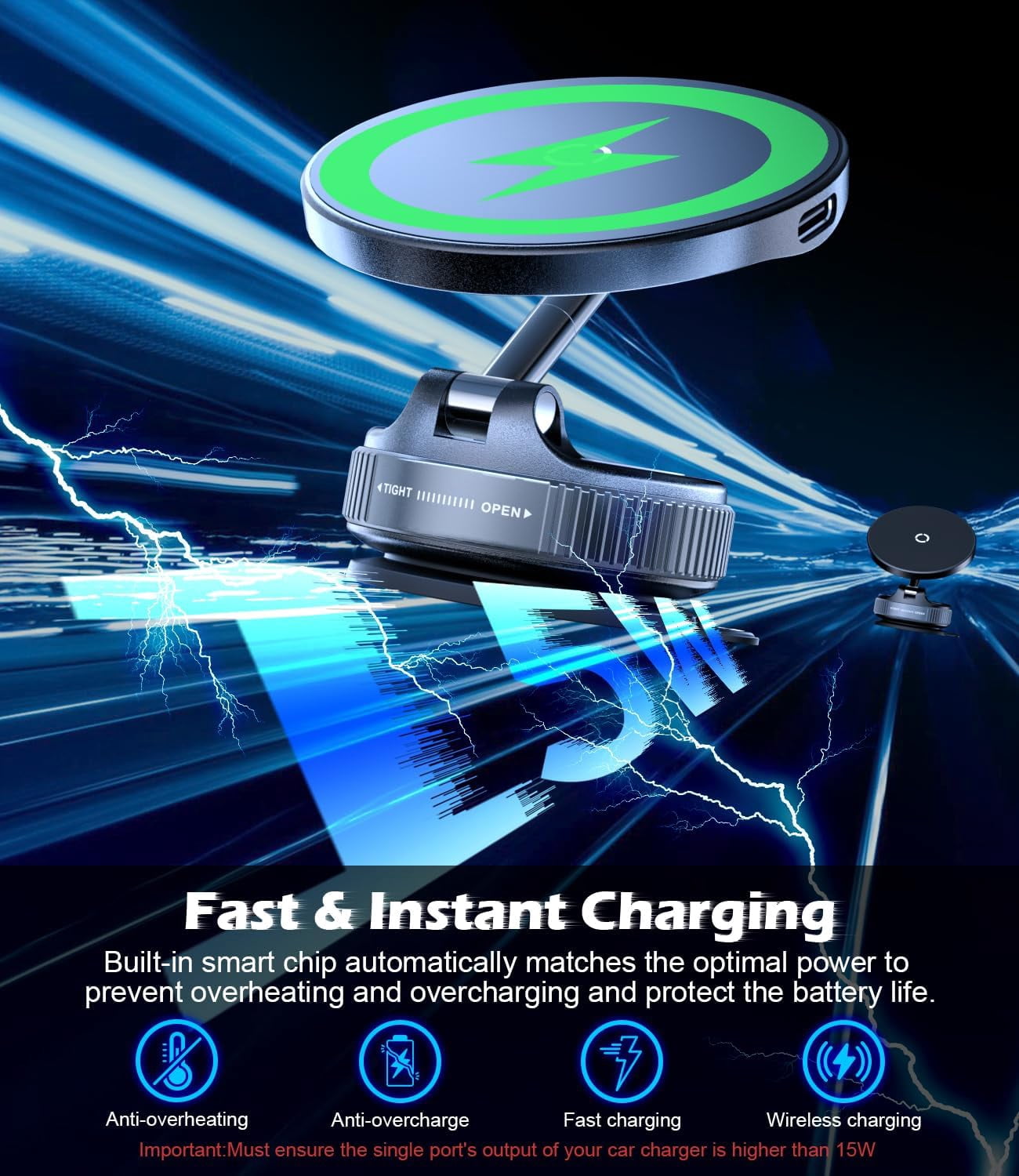 15W Wireless Fast Charger Car  - Wireless Car Charger Mount Fast Charging 评论和价格